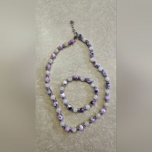 Elegant Purple Beaded Necklace and Bracelet Set